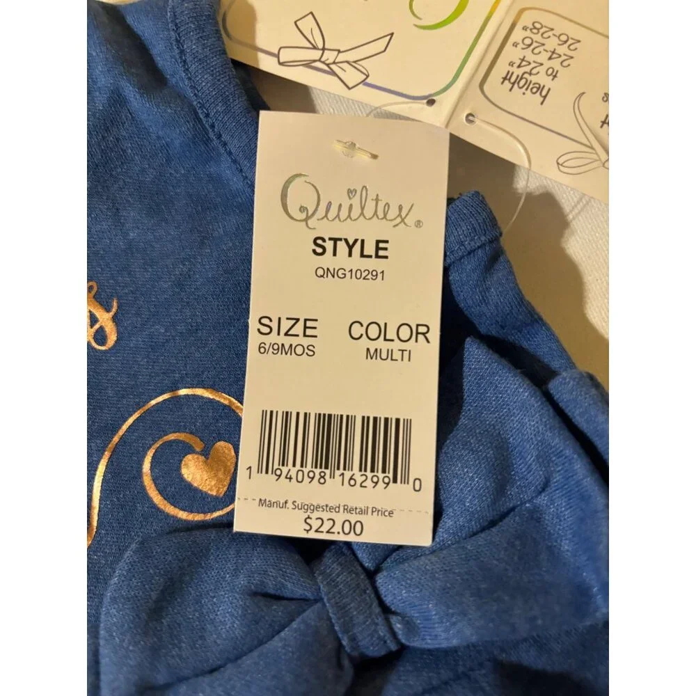 Quiltex Baby Girl Romper 6-9 Months NWT Blue‎ Gold 
